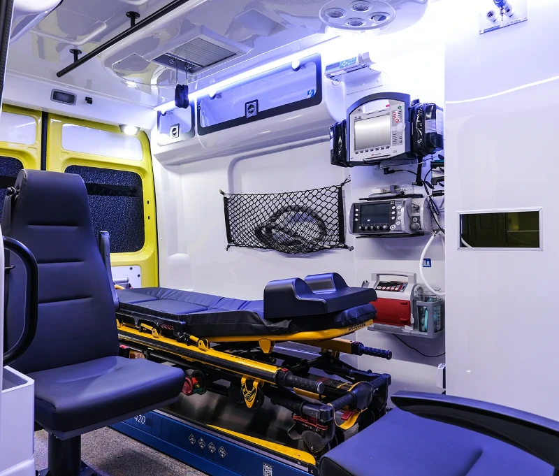 Ambulance interior with medical equipment and ergonomic seating by CIB Commerce